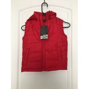 Quad Seven Boys Full ZipPuffer Vest Jacket Hood Size 4 Red